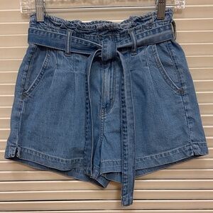 American Eagle Outfitters Paperbag High-Waist Denim Shorts - Light Blue, Size 0